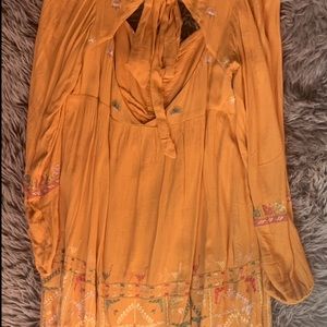 Yellow Embroidered Long Sleeve Dress